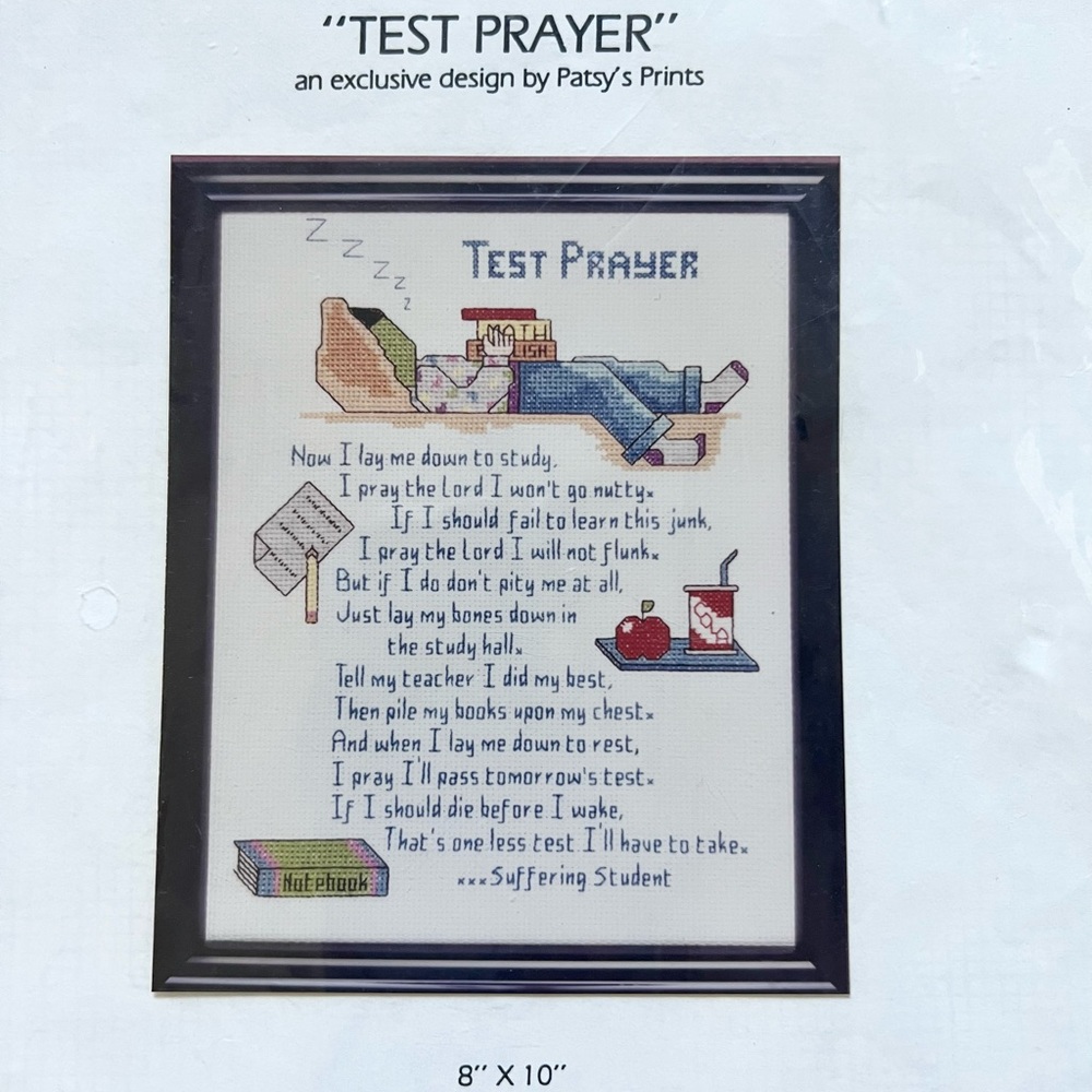 "Test Prayer" Student Cross Stitch Pattern - Funny DIY Decor handmade gift